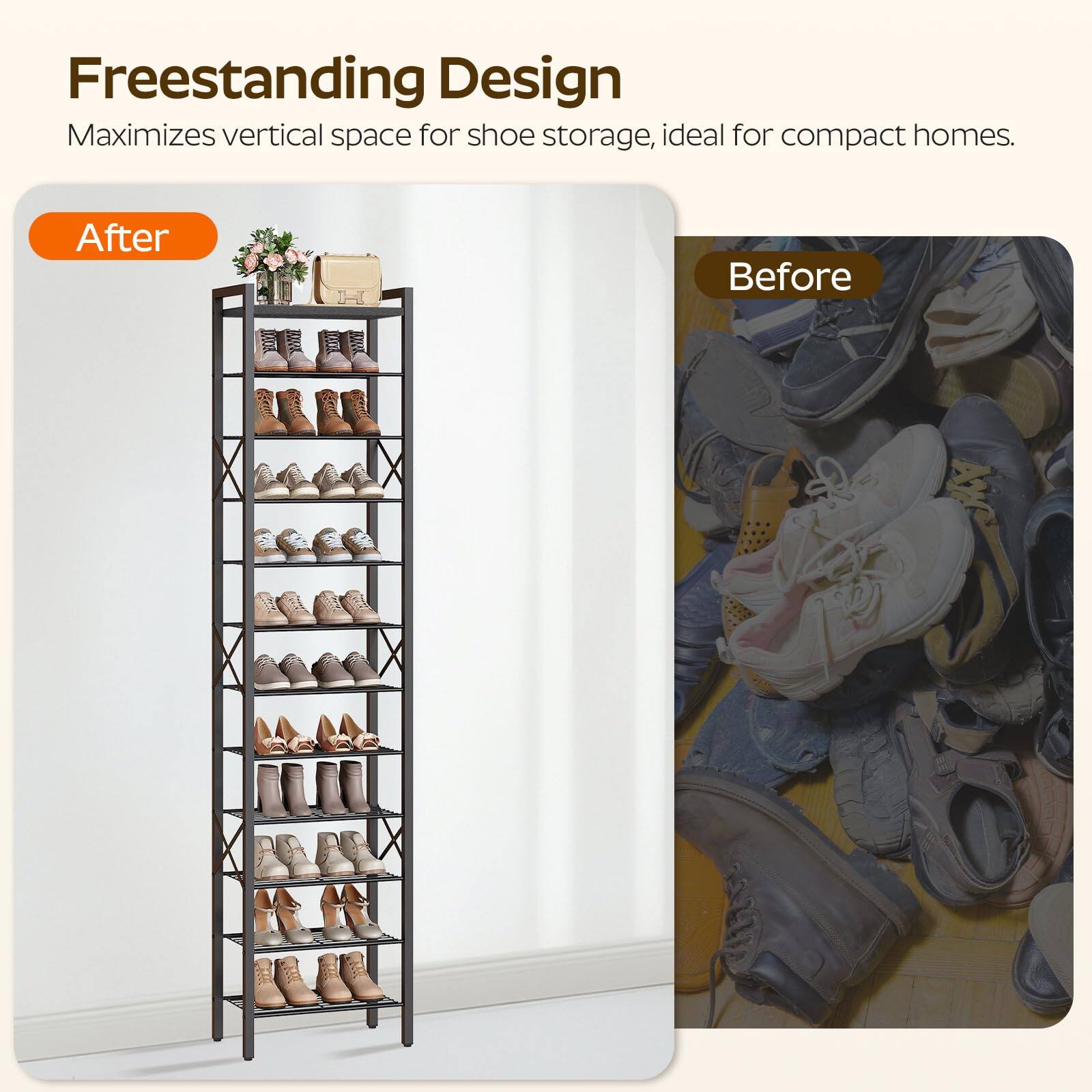 Freestanding Design  
Maximizes vertical space for shoe storage, ideal for compact homes.  

After  
Before