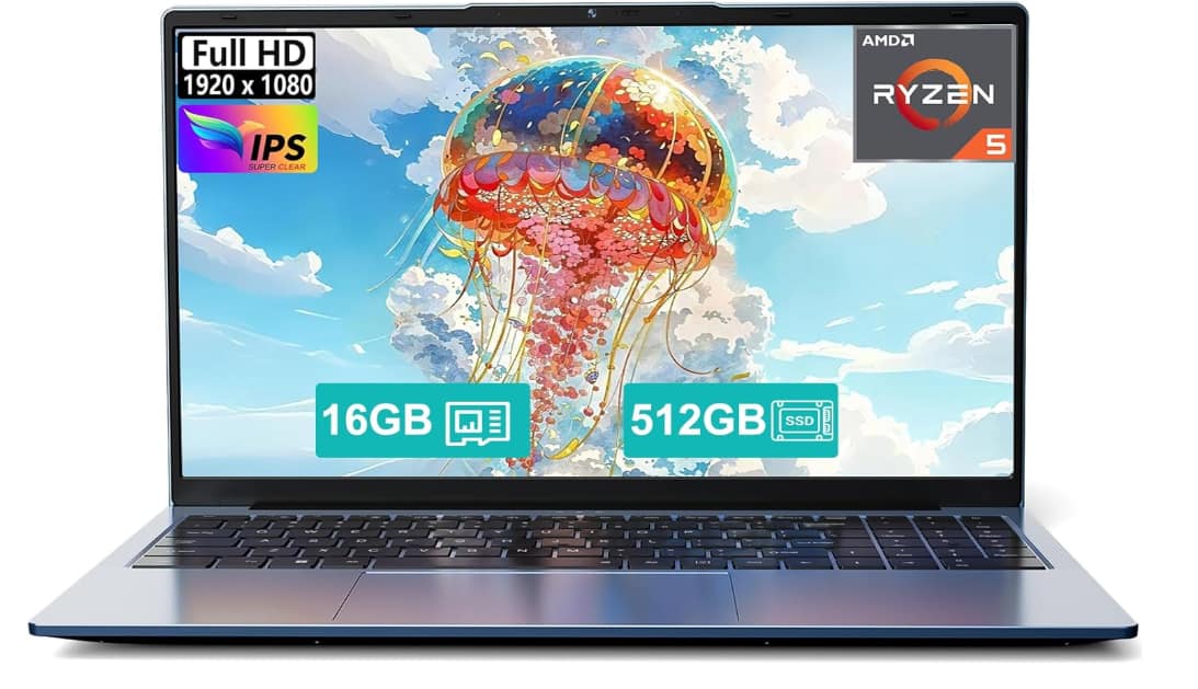 FLORINIX - 15.6"FHD Student-Laptop, AMD Ryzen 5 (Beat i5-1135G7), 16GB RAM 512GB SSD, AMD Radeon,Windows 11 for Business and Study - Blue