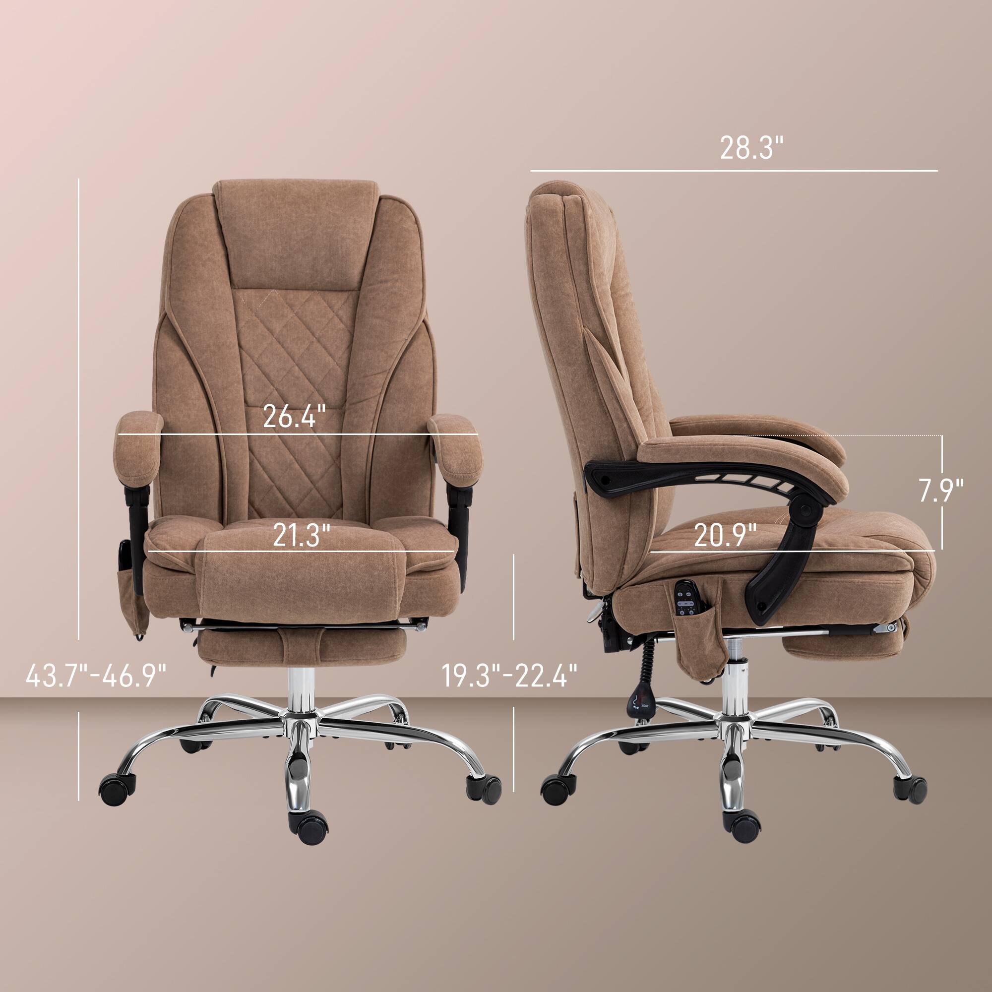 The dimensions of the chair are:

- Height: 28.3"
- Width: 26.4"
- Depth: 21.3"
- Armrest height: 20.9"
- Backrest height: 7.9"
- Seat depth: 19.3"-22.4"
- Seat width: 43.7"-46.9"
