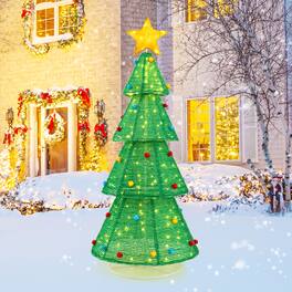 Gymax - 6.2 FT Collapsible Christmas Tree w/ 200 Built-in LED Lights Top Star Decoration - Green