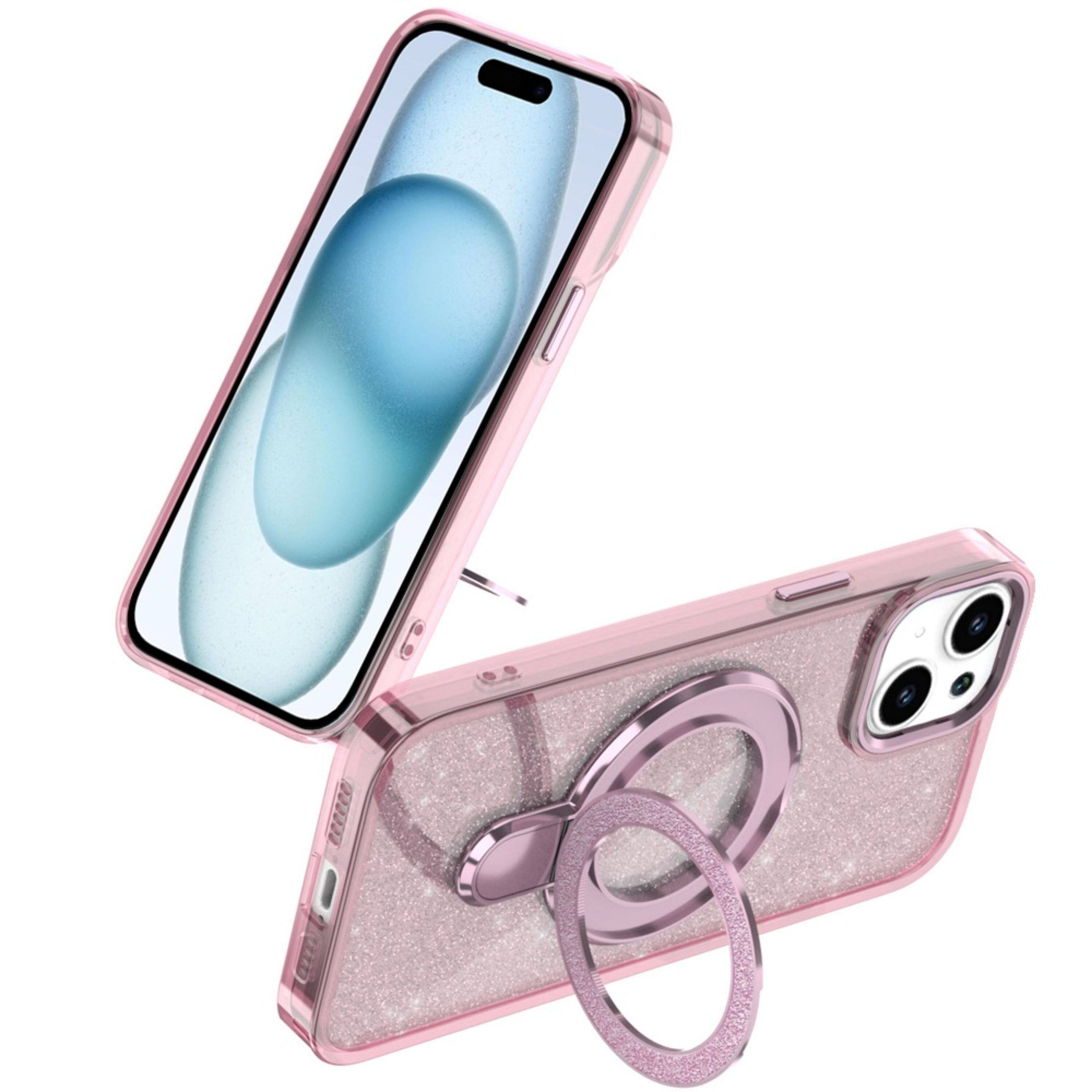 Angle. Kitcheniva - Sparkling Glitter Magnetic Circle Cover With 2 Tempered Glass For iPhone 15 Plus Light Pink - Light Pink.