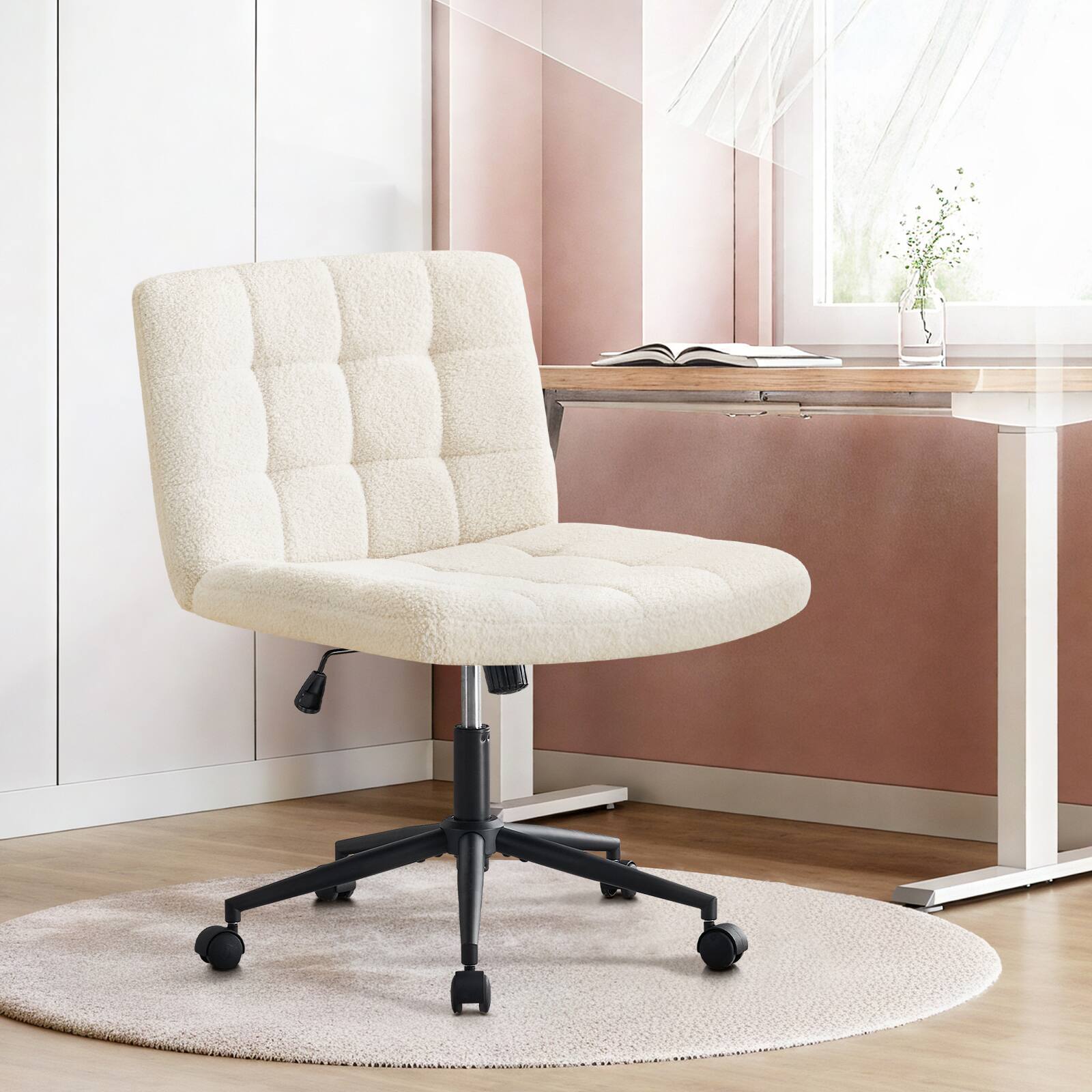 Back. Spaco - Spaco Executive Office Armless Ergonomic Chair, Adjustable Lumbar Support, Height and 363 Swivel,for Home Office Study - Ivory White.