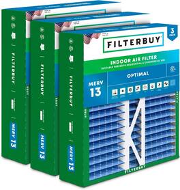 Filterbuy - 20x20x5 MERV 13 Smoke & Allergy Defense, Pleated HVAC AC Furnace Air Filters Replacement for Honeywell & Lennox (3-Pack) - Blue