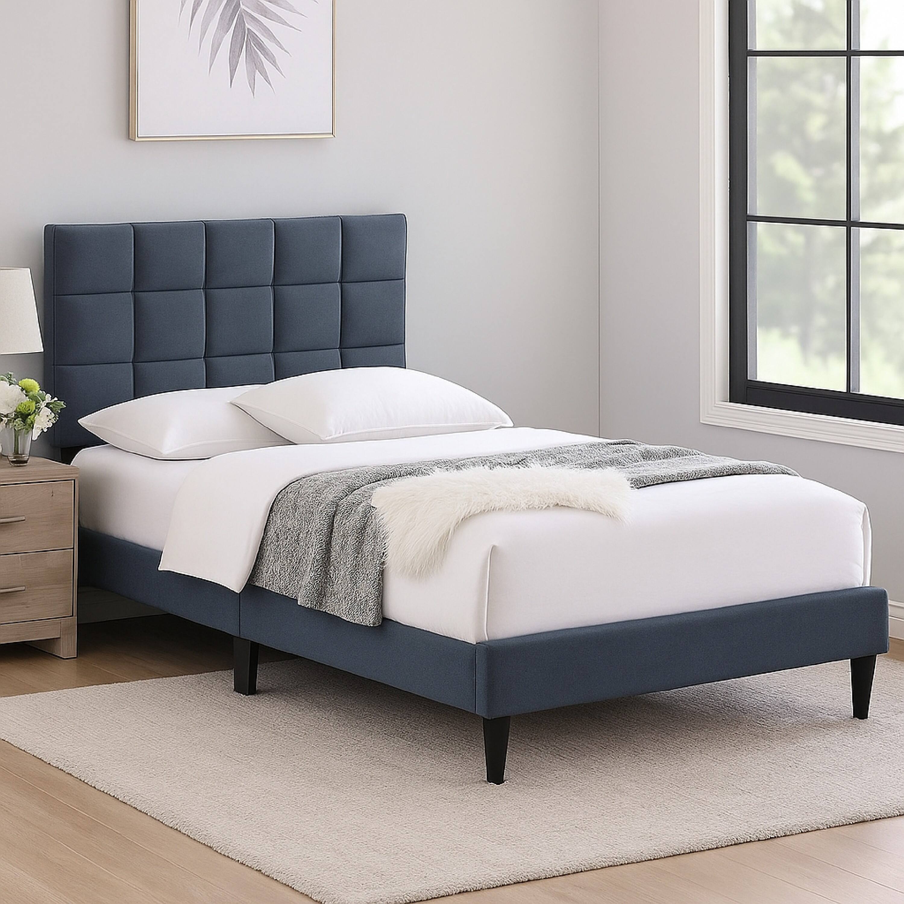 Alt View 2. Manhattan Lane - Lilian Full Bed, Soft Biscuit Tufted Charcoal Gray Linen Upholstery - Charcoal Gray, Black.