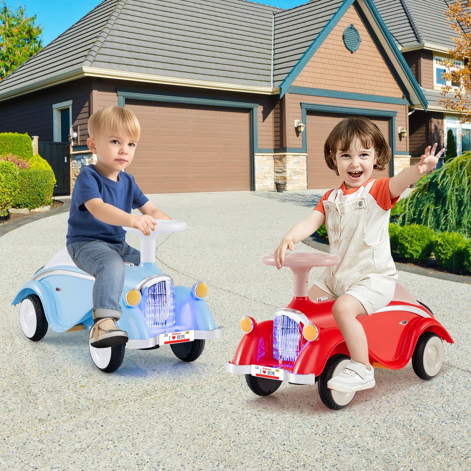 Alt View 3. Gymax - Gymax Kids Ride on Push Car w/ Steering Wheel Horn & Light Under Seat Storage Red - Red.