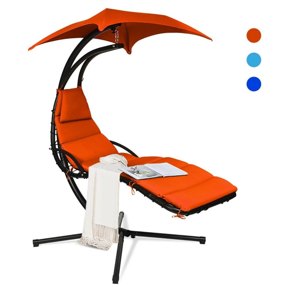 Angle. Kadyn - Outdoor Chaise Lounge Chair, Hanging Stand Chaise Lounger Swing Chair with Pillow-Orange - Orange.