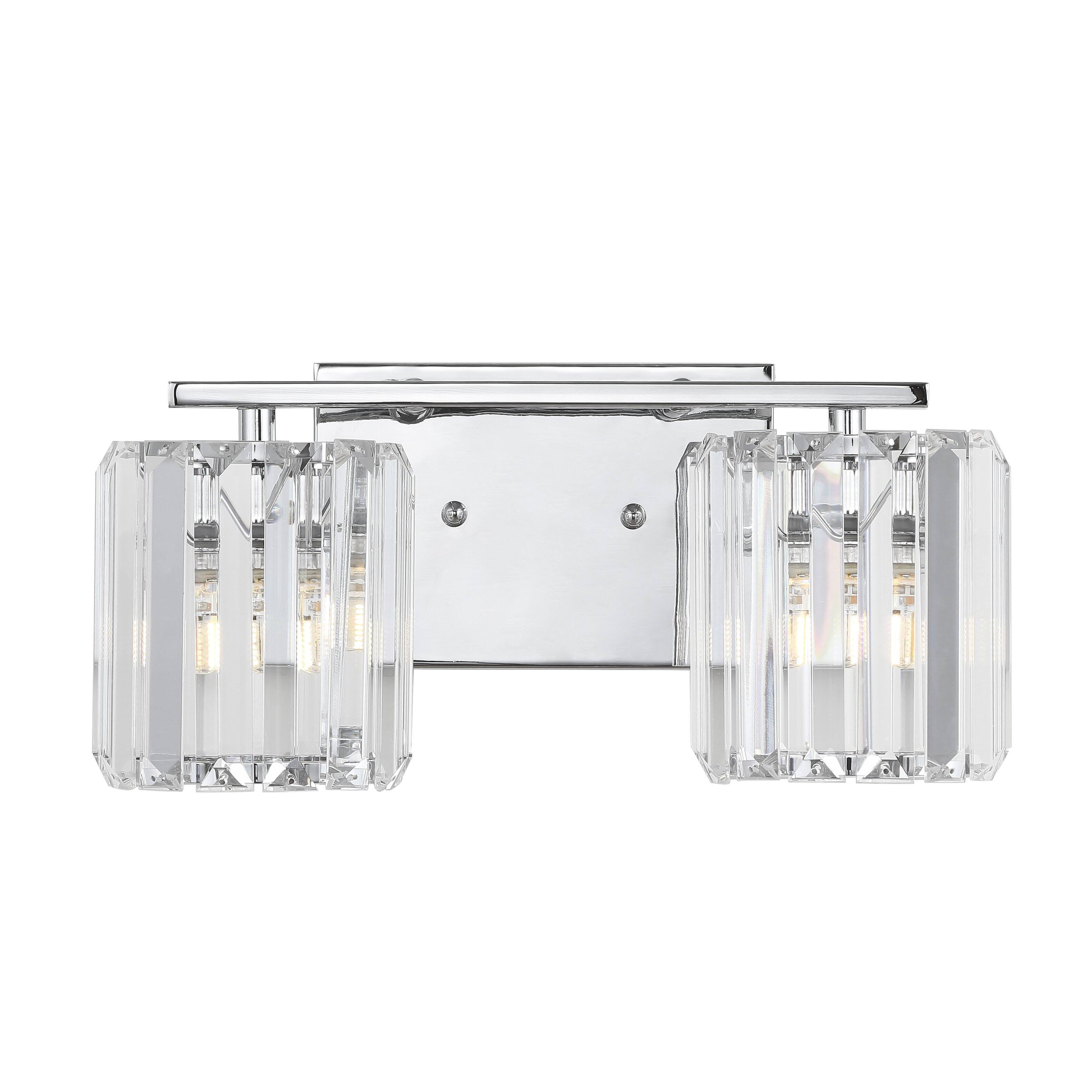 Front. Jonathan Y - Coco Prism Vintage 13.5" 2-Light Metal/Glass Classic Glam LED Vanity Light, Chrome - Chrome.