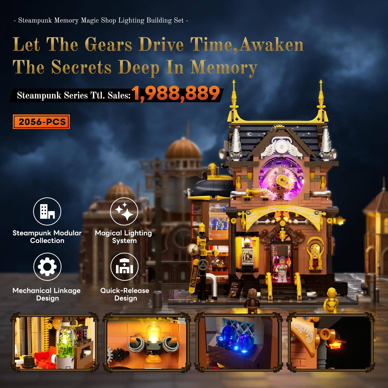 - Steampunk Memory Magic Shop Lighting Building Set - Let The Gears Drive Time, Awaken The Secrets Deep In Memory Steampunk Series Ttl. Sales: 1,988,889
2056-PCS
Steampunk Modular Magical Lighting Collection System
REMOMBRANCES.CO BARS 
Mechanical Linkage Quick-Release Design
Che Riftwalk
- ACTIVO
NEO