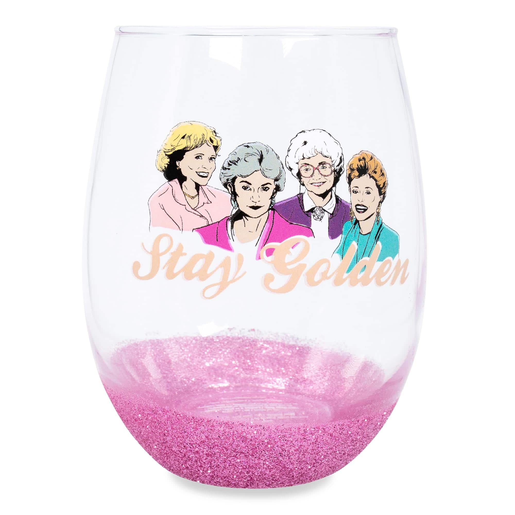 Silver Buffalo - The Golden Girls "Stay Golden" Teardrop Stemless Wine Glass | Holds 20 Ounces - Pink