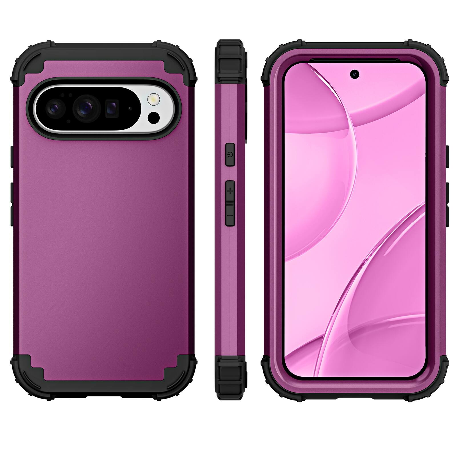 Alt View 1. Dteck - Rugged Case for Google Pixel 10 / 10 Pro,Shockproof Soft Silicone Bumper Hard PC Back Cover,3-Layers Protective Shell - Purple.