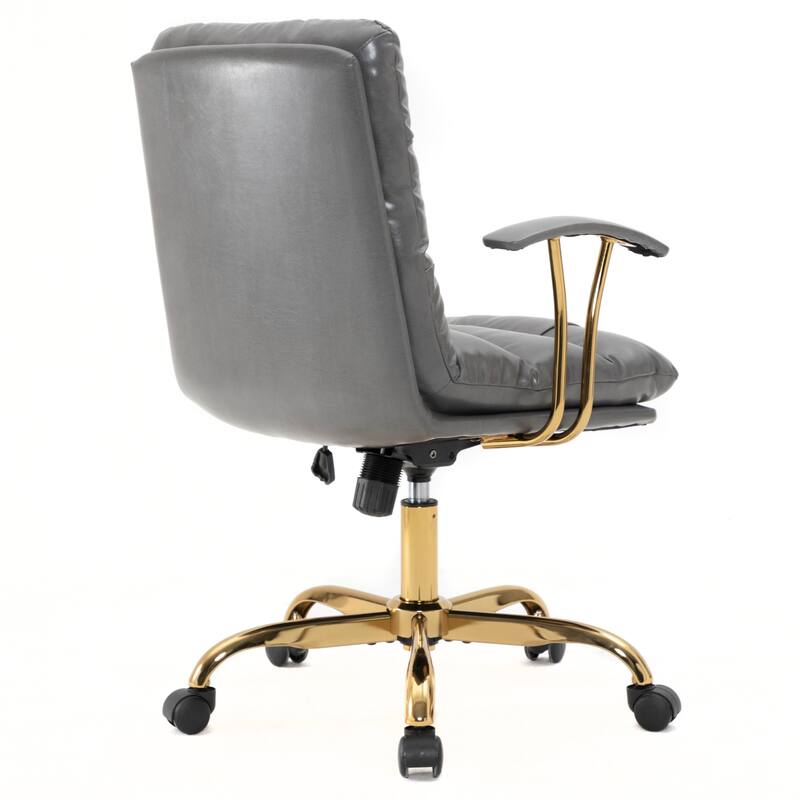 LeisureMod Regina Executive Leather Office Chair with Gold Steel Base ...