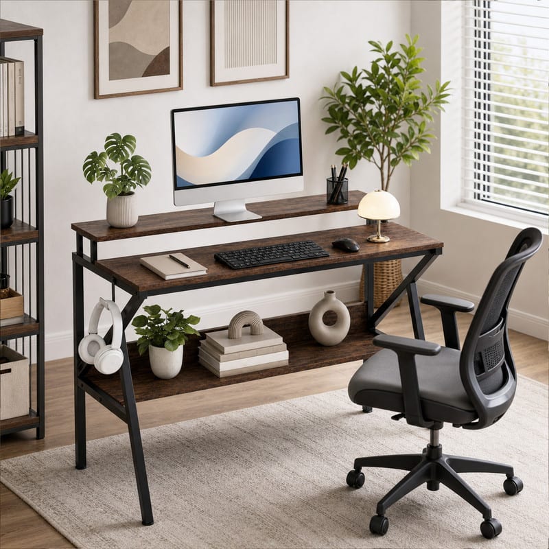 "WELLFOR - 39.5 "" Modern Computer Desk with Monitor Stand & Storage Shelf, Small Gaming Desk for Home Office - Rustic Brown" price history on PriceWatchPro