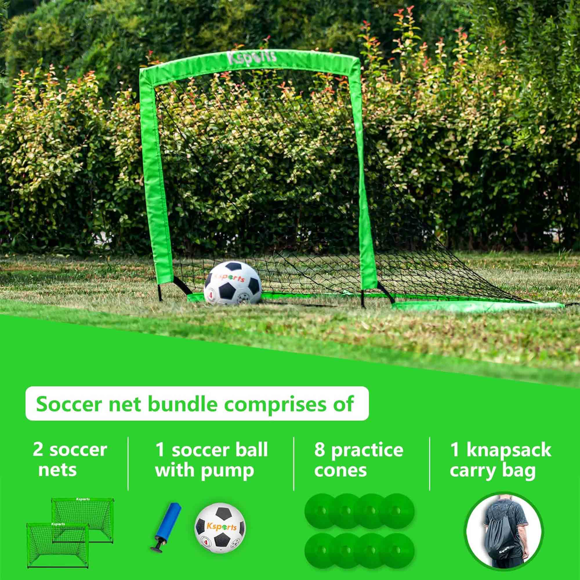 Kspe/s parts Soccer net bundle comprises of 2 soccer nets 1 soccer ball with pump 8 practice cones 1 knapsack carry bag Ksperts
