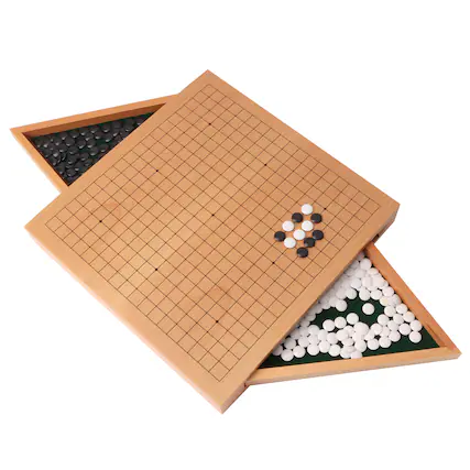 Front. GSE Games & Sports Expert - 12-Inches Wooden Go Board Game Set with Drawers, Wood Go Game Board Set with Plastic Stones.