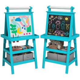 Qaba - Easel for Kids, Double Sided Art Easel with Paper Roll, Magnetic Whiteboard, Chalkboard, Storage, Standing Toddler Easel