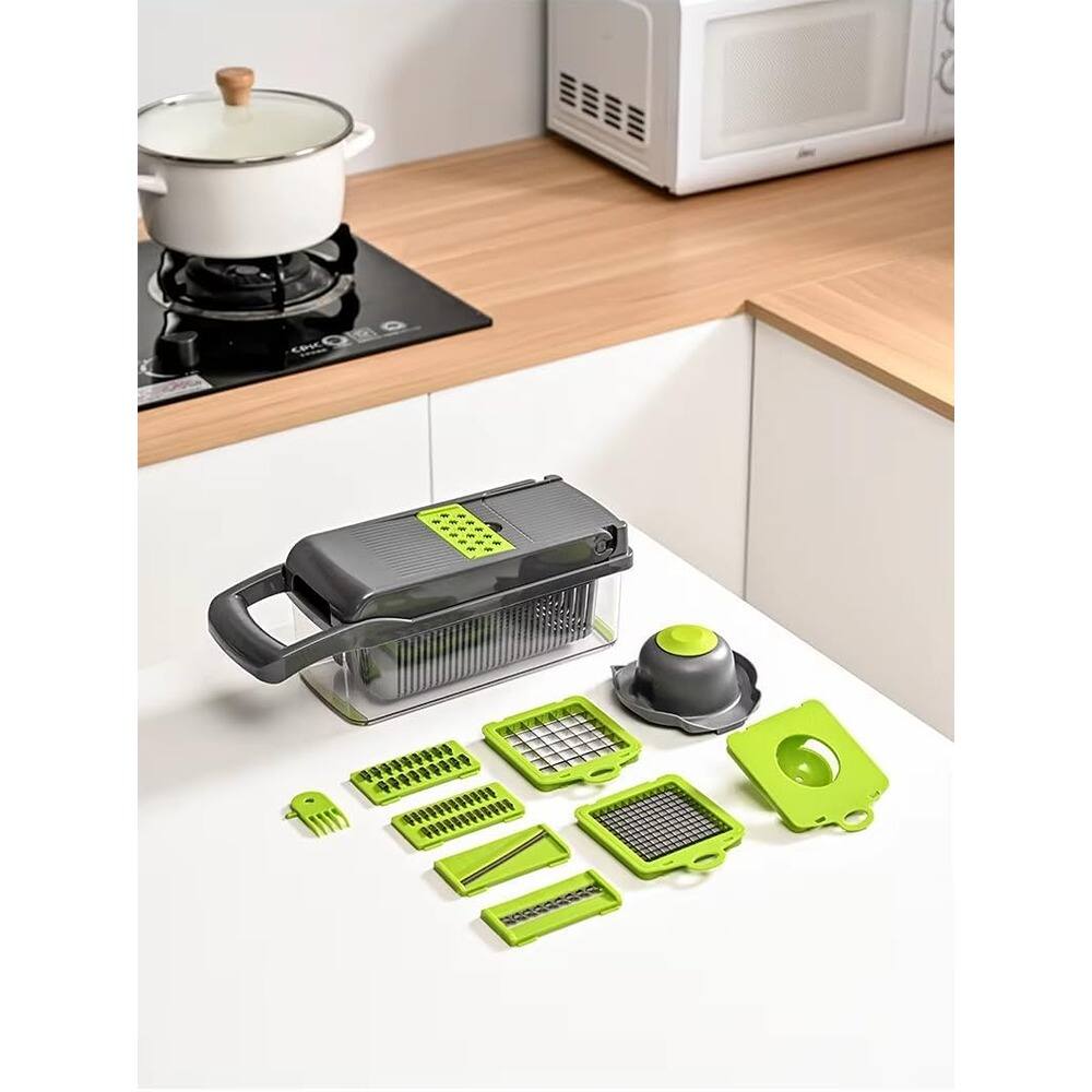 Alt View 1. PARKER SLATER - 14-in-1 Vegetable and Fruit Cutter with Container, Multifunctional Slicer, Dicer, Chopper, Home Kitchen Essential - Gray.