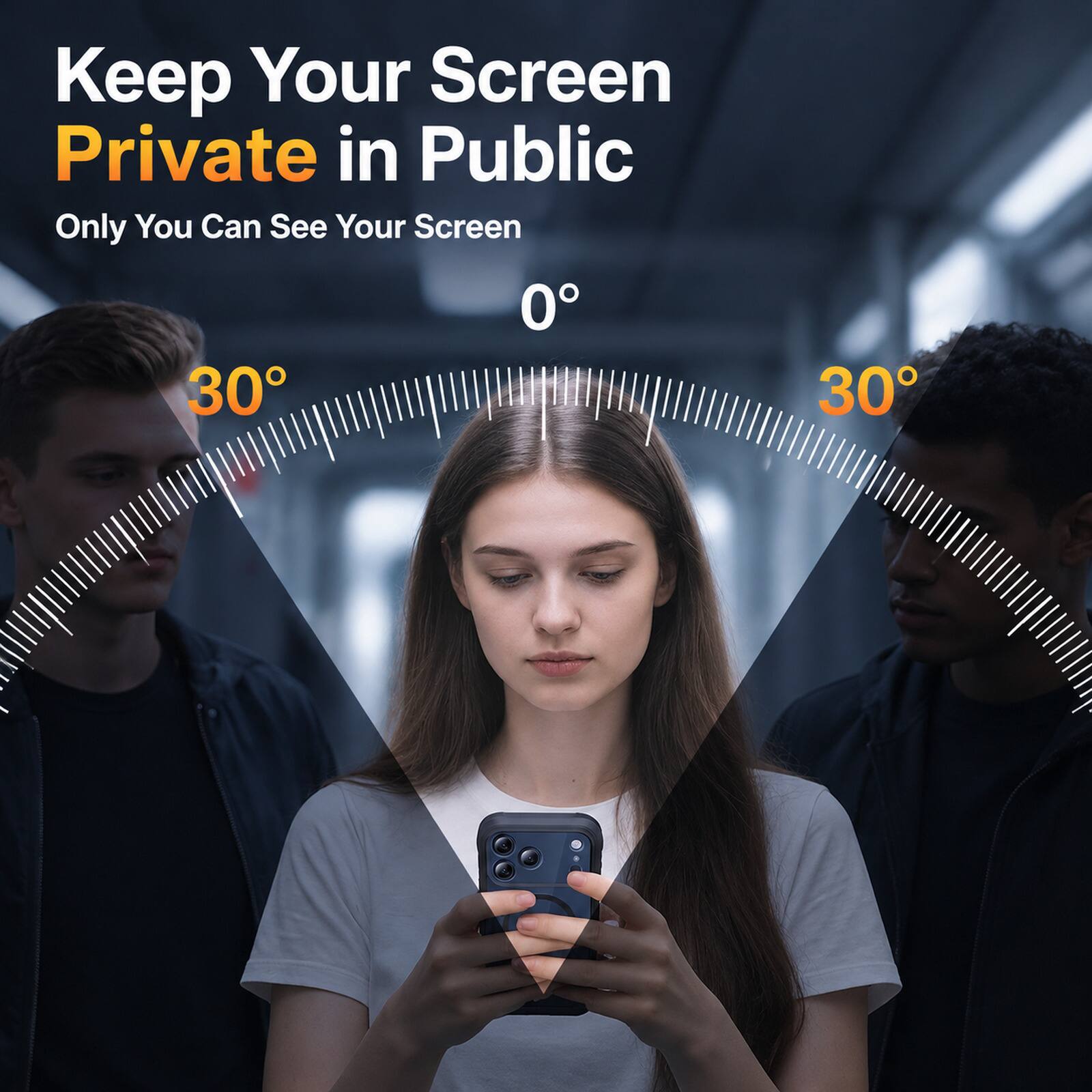 Keep Your Screen Private in Public  
Only You Can See Your Screen  
0°  
30°  
30°