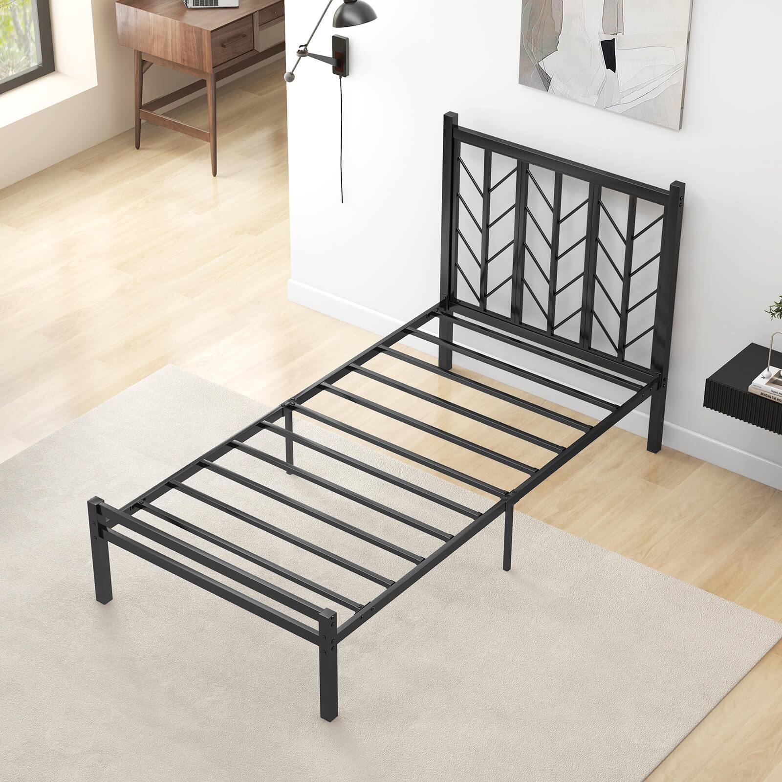Alt View 4. Costway - Costway Twin Size Platform Bed with Headboard 11.5" Under Bed Storage Easy Assembly - Black.