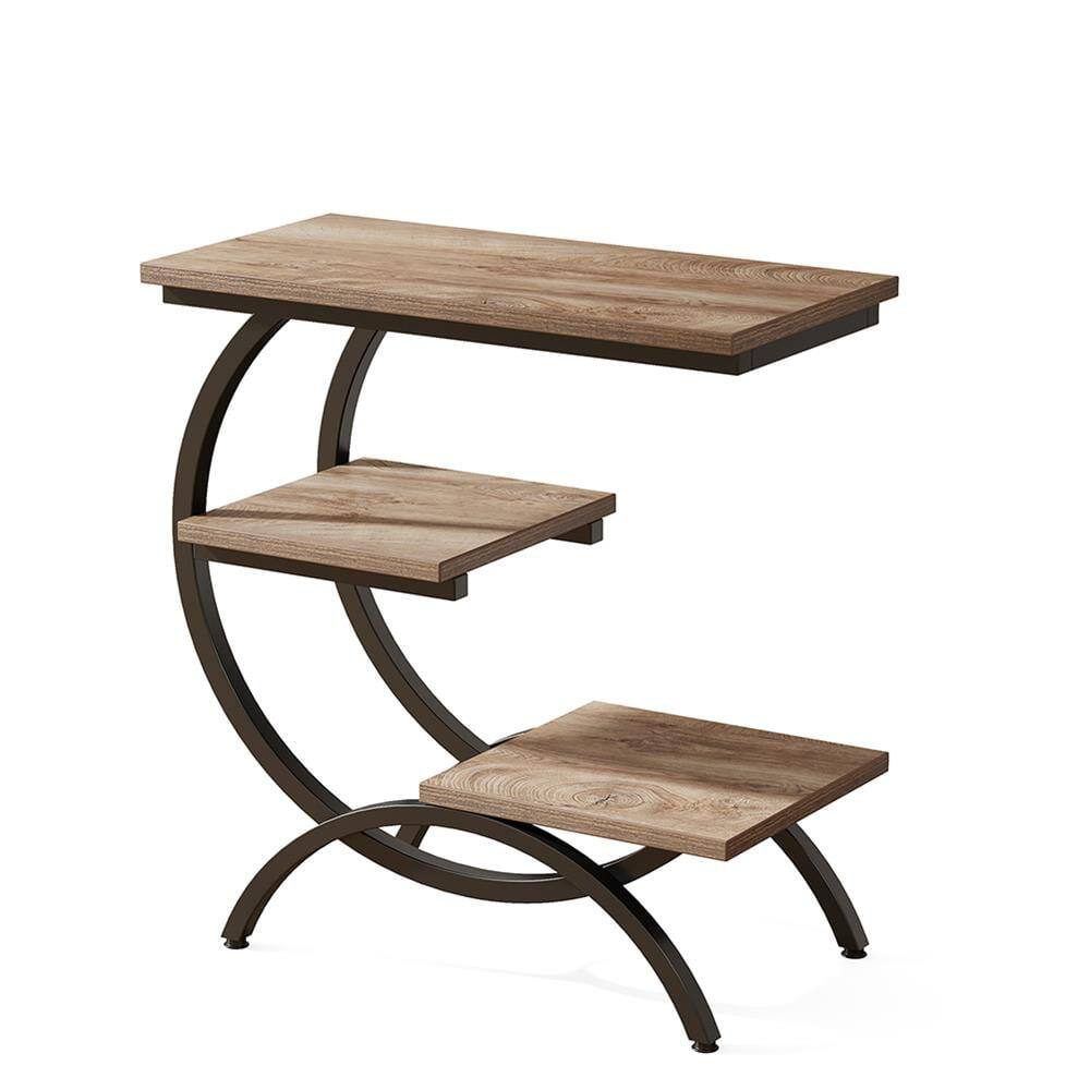 Front. Kadyn - Kadyn Sofa Side End Table, C-Shaped Couch Table, Industrial 3-Tier Side Table for Small Space,Light Brown - Light Brown.