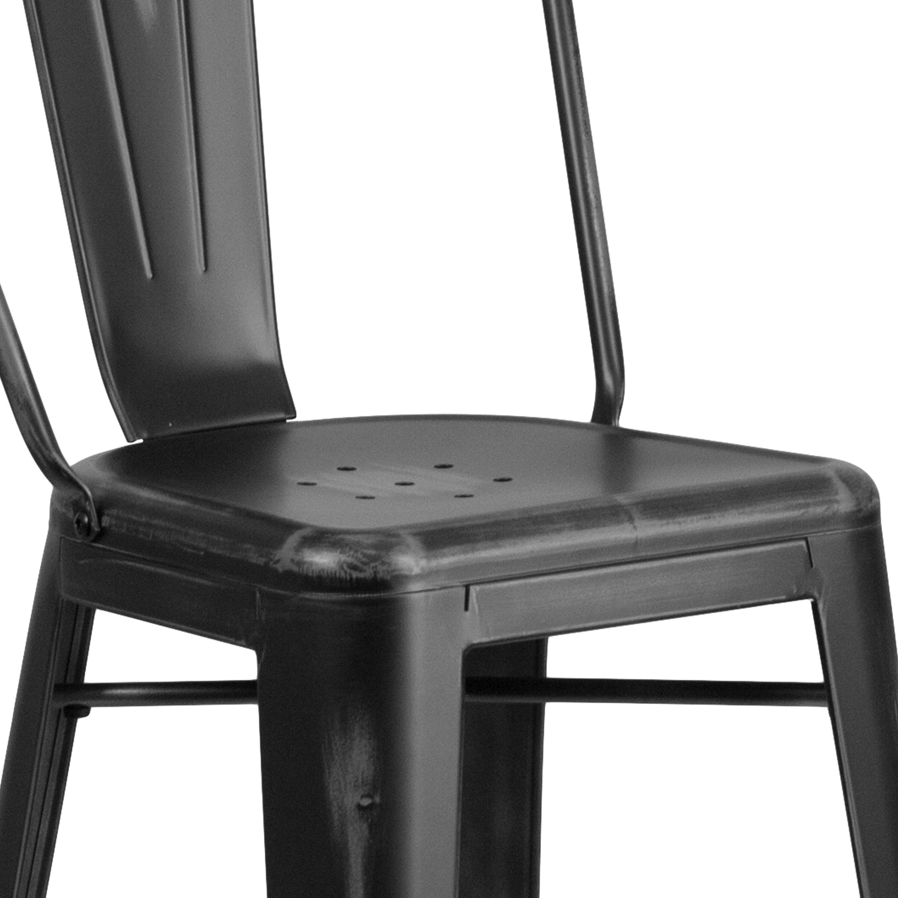 Alt View 10. Emma + Oliver - Commercial Grade 4 Pack 30" High Distressed Metal Indoor-Outdoor Barstool with Back - Black.