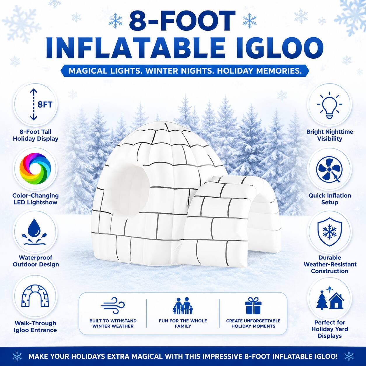 World Trade 8' Inflatable Igloo with Color Changing LED Light Show ...