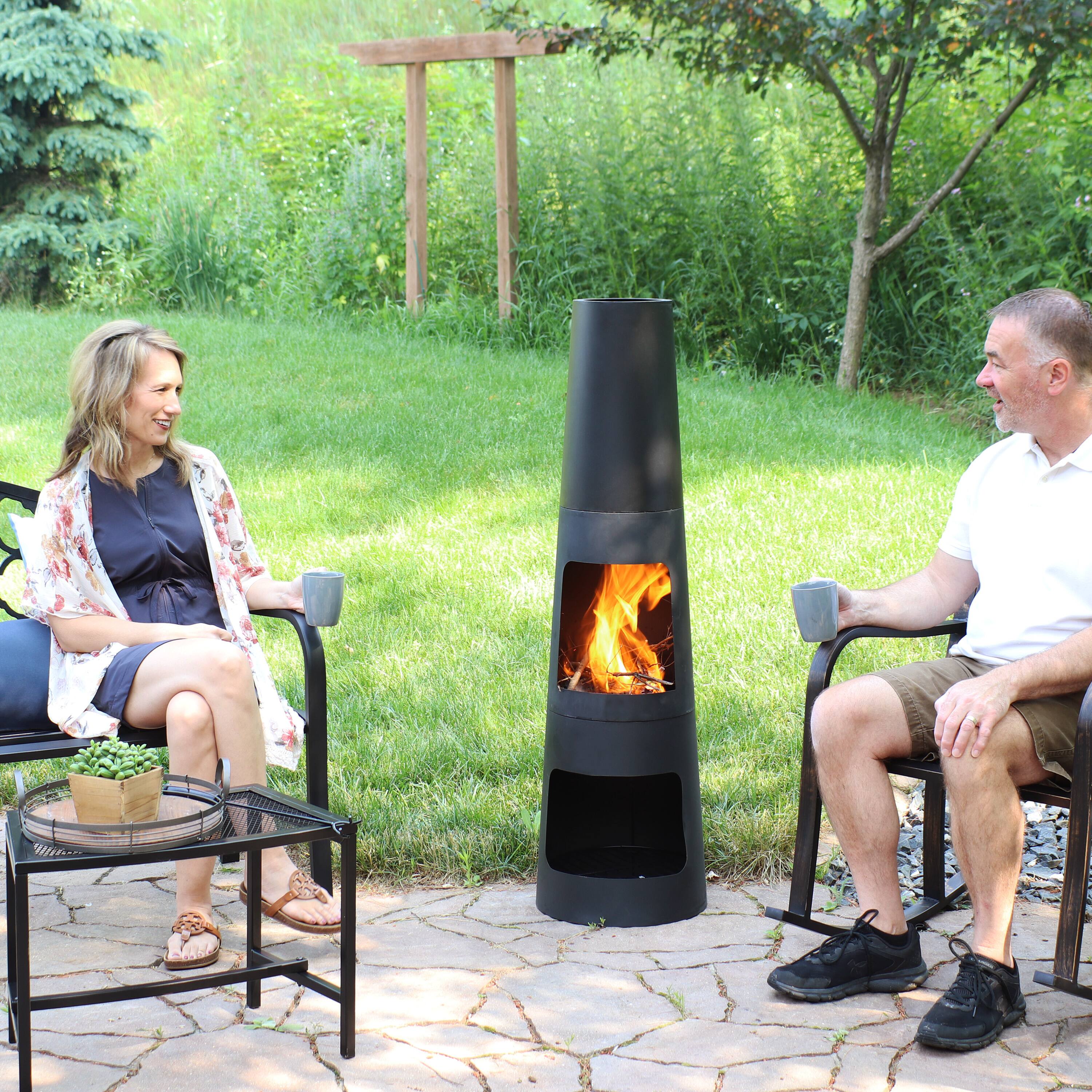 Alt View 5. Sunnydaze - Heavy-Duty Steel Chiminea Fire Pit with Log Storage - 49 in - Black.