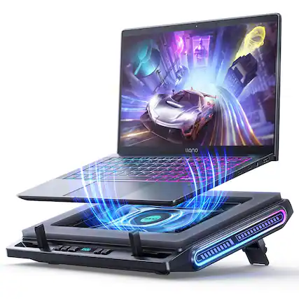 Front. HongFei - V10 Gaming Laptop Cooling Pad, RGB Laptop Cooler Stand with Powerful 4.72 Inch Turbo Fan, Fast Cooling 13-17.3in - Black.