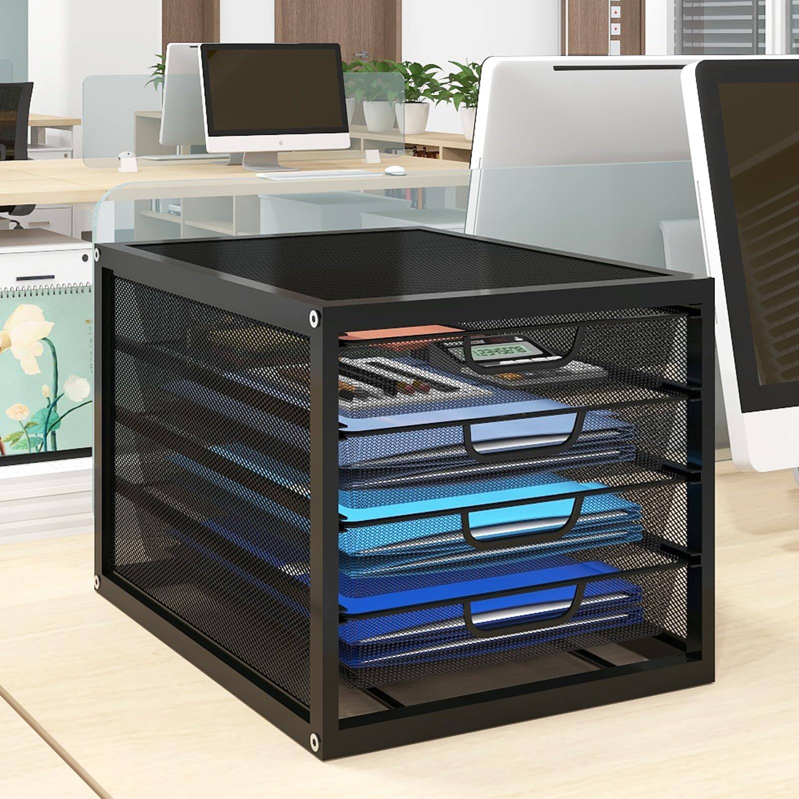 Alt View 6. Paradigms Interiors - Mesh Desk Organizer With 4 Tier Sliding Drawers Office Supplies Desktop Organizers And Accessories Statione... - Black-6 drawers.