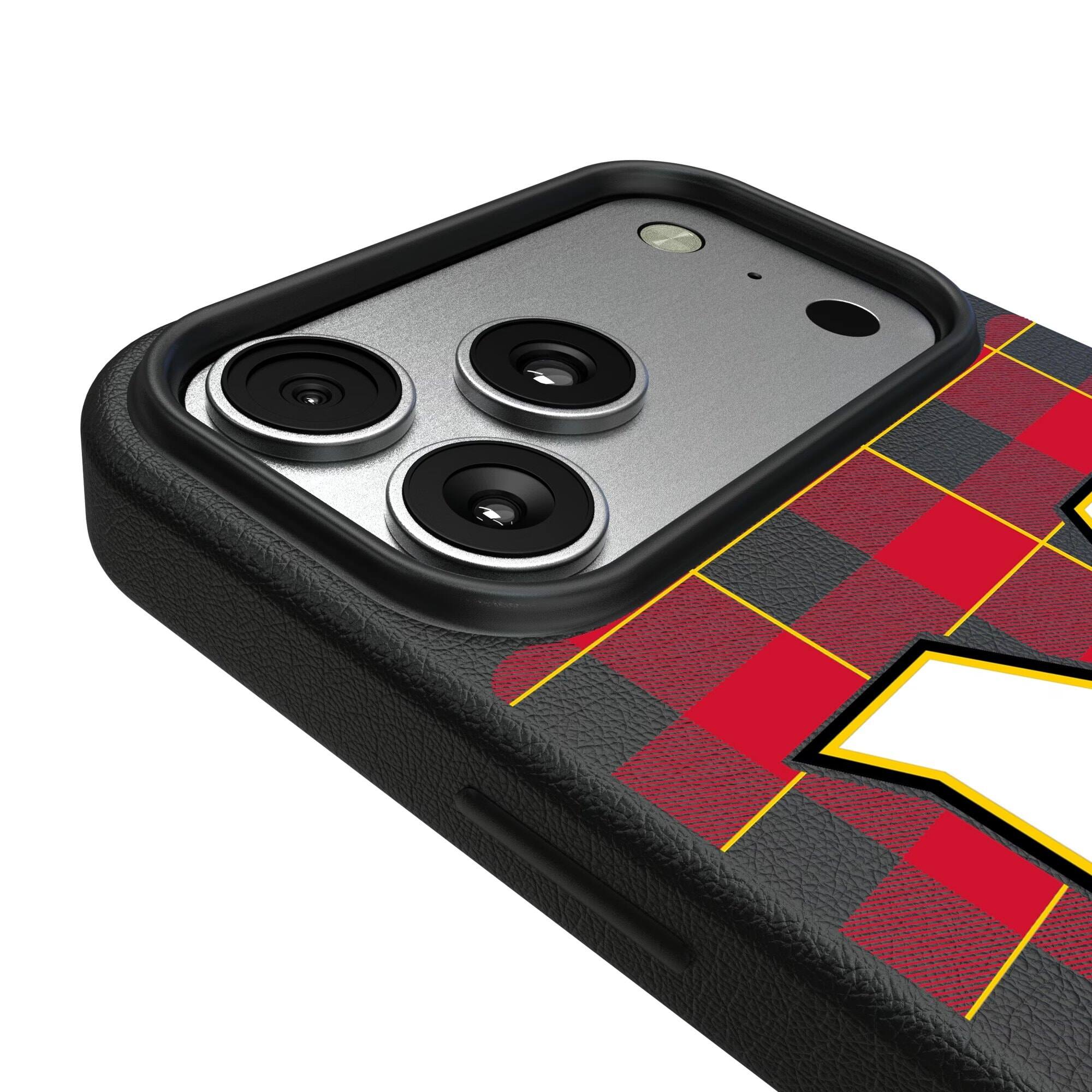 Alt View 2. Keyscaper - Maryland Terrapins Plaid Magnetic Bump iPhone Case - 15 Plus - Black.