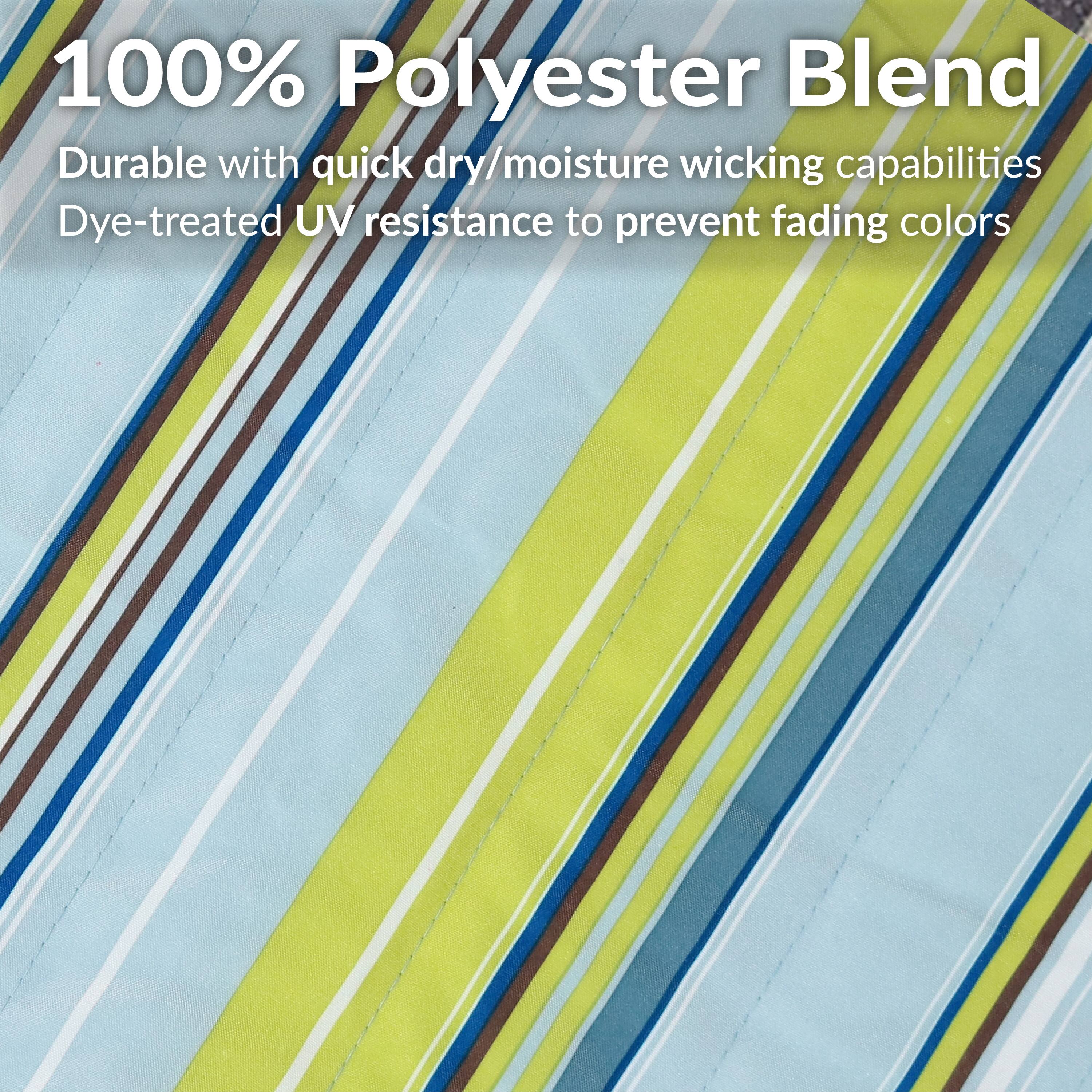 100% Polyester Blend

Durable with quick dry/moisture wicking capabilities

Dye-treated UV resistance to prevent fading colors