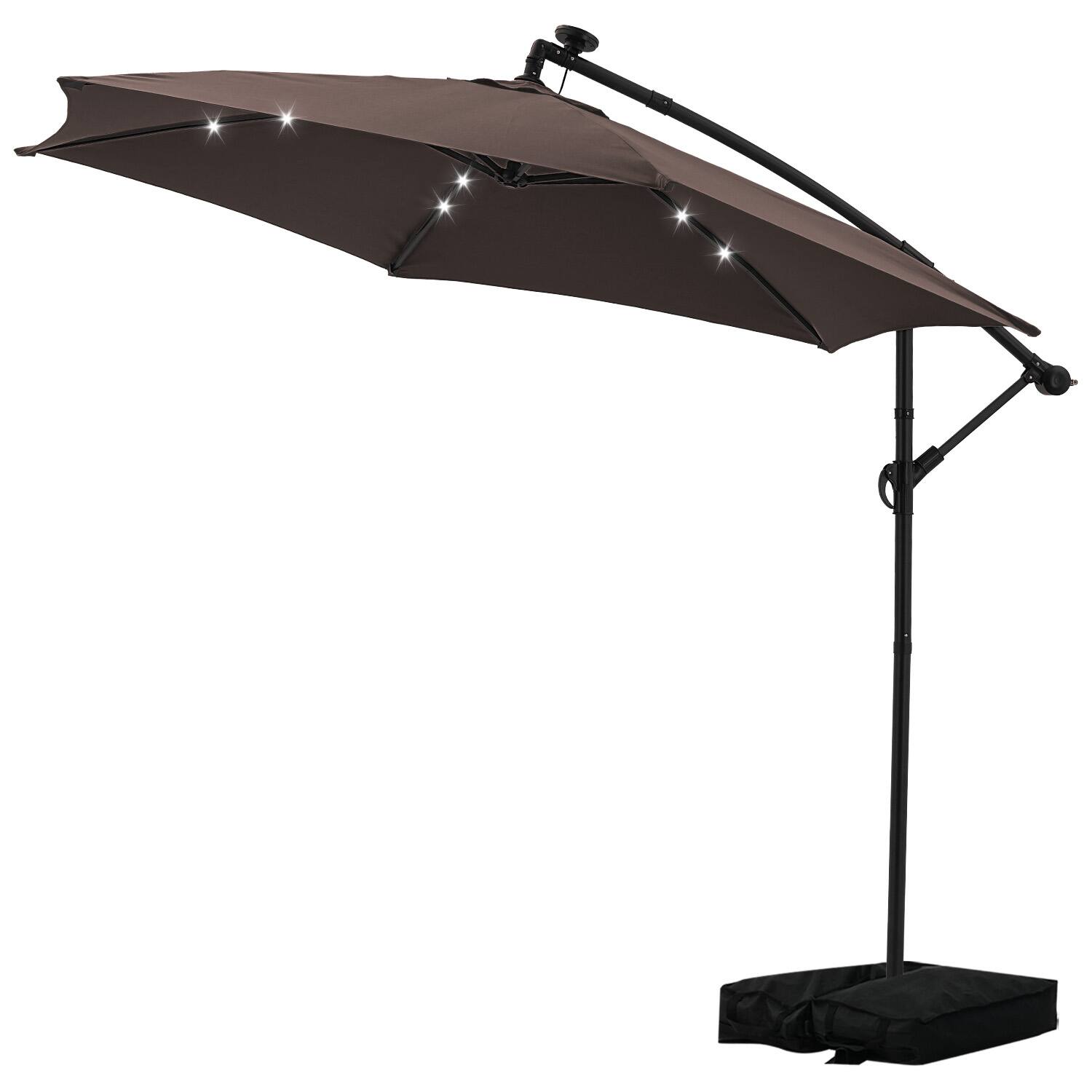 Alt View 3. Ainfox - Ainfox 10FT Solar LED Outdoor Patio Yard Offset Umbrella with Cross Base for Market,Garden,Deck,Backyard,Pool,with light - coffee.