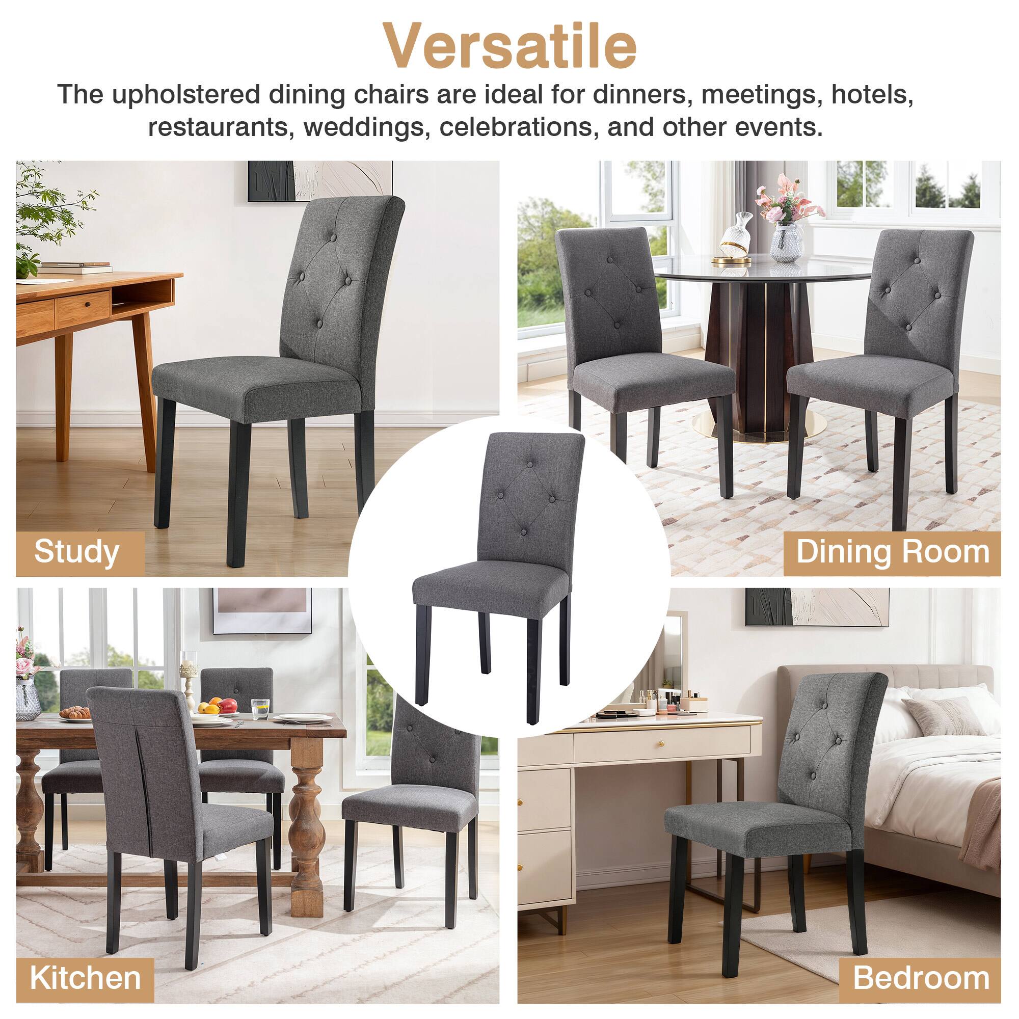 Versatile

The upholstered dining chairs are ideal for dinners, meetings, hotels, restaurants, weddings, celebrations, and other events.

- Study
- Dining Room
- Kitchen
- Bedroom