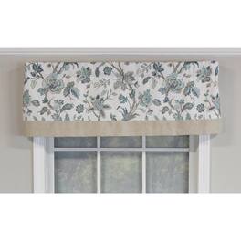 RLF Home - Gianna Banded Valance 3" Rod Pocket, Contrast bottom banding. 50" x 16" - Spa