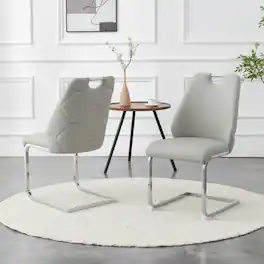 Loheer - Faux Leather Dining Chairs Set of 2, High Back Upholstered Chairs with Silver Ring - Light Gray