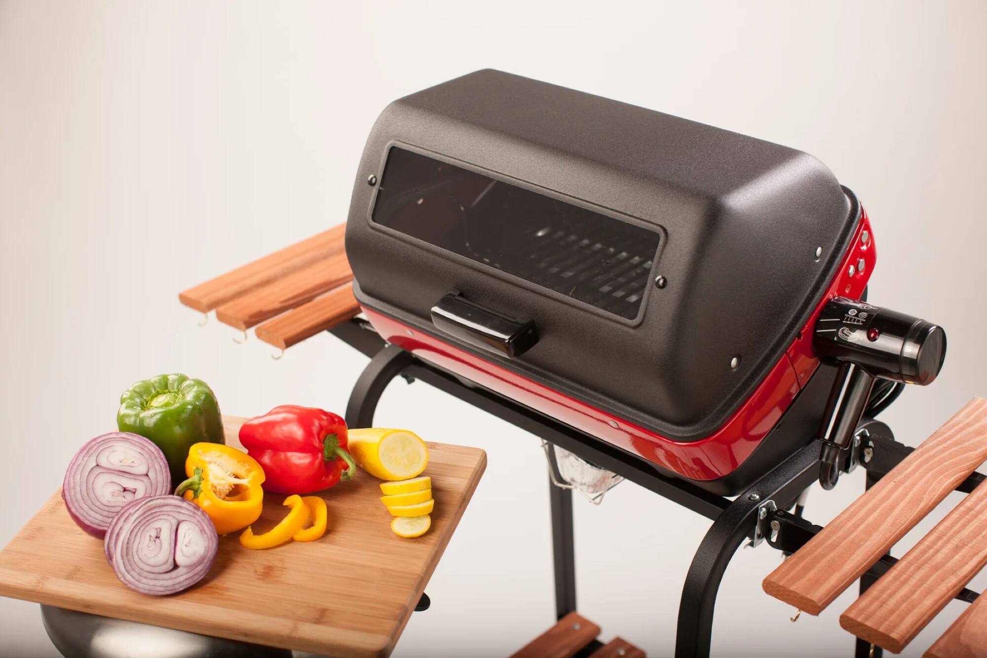 Alt View 2. Americana Grills - Americana 3-Zone Electric Tabletop BBQ Grill with Cart, Side Tables & Shelf.