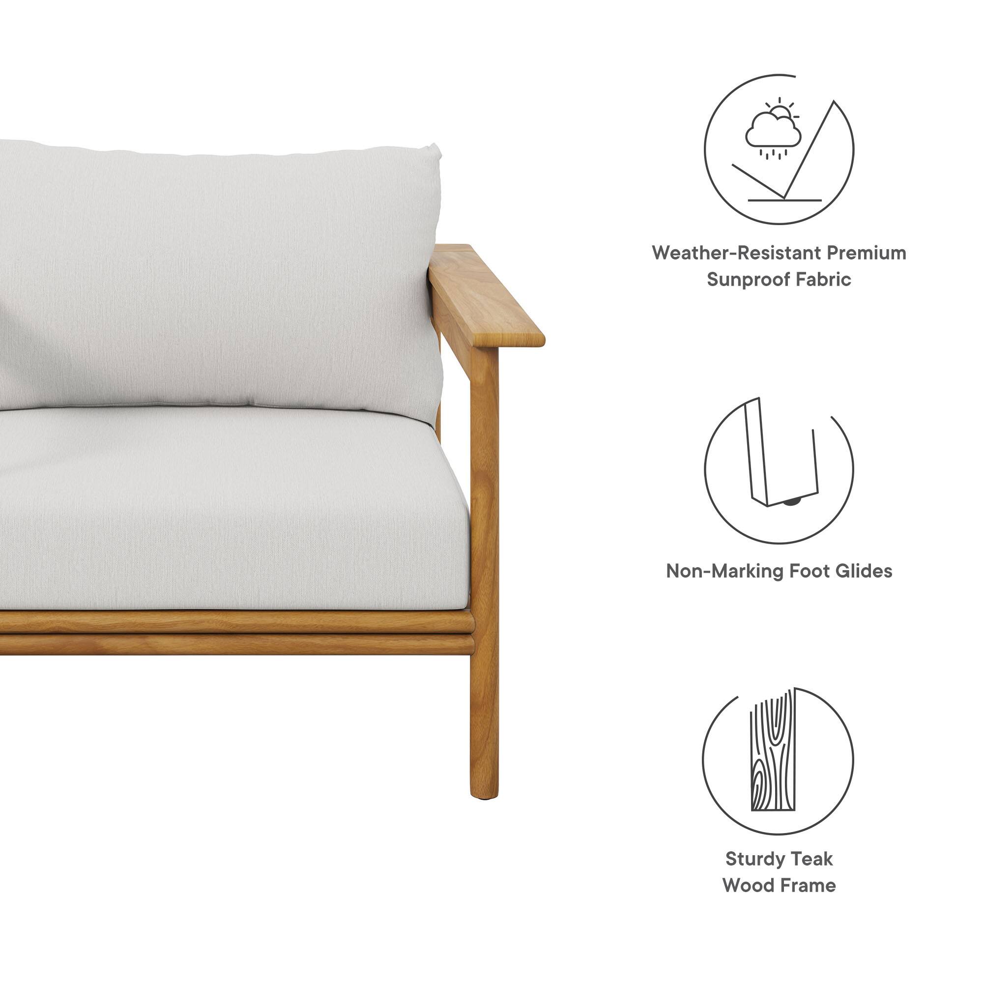 - Weather-Resistant Premium Sunproof Fabric
- Non-Marking Foot Glides
- Sturdy Teak Wood Frame