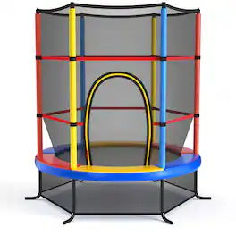 Gymax - 55'' Recreational Trampoline for Kids Trampoline w/ Enclosure Net - Colorful