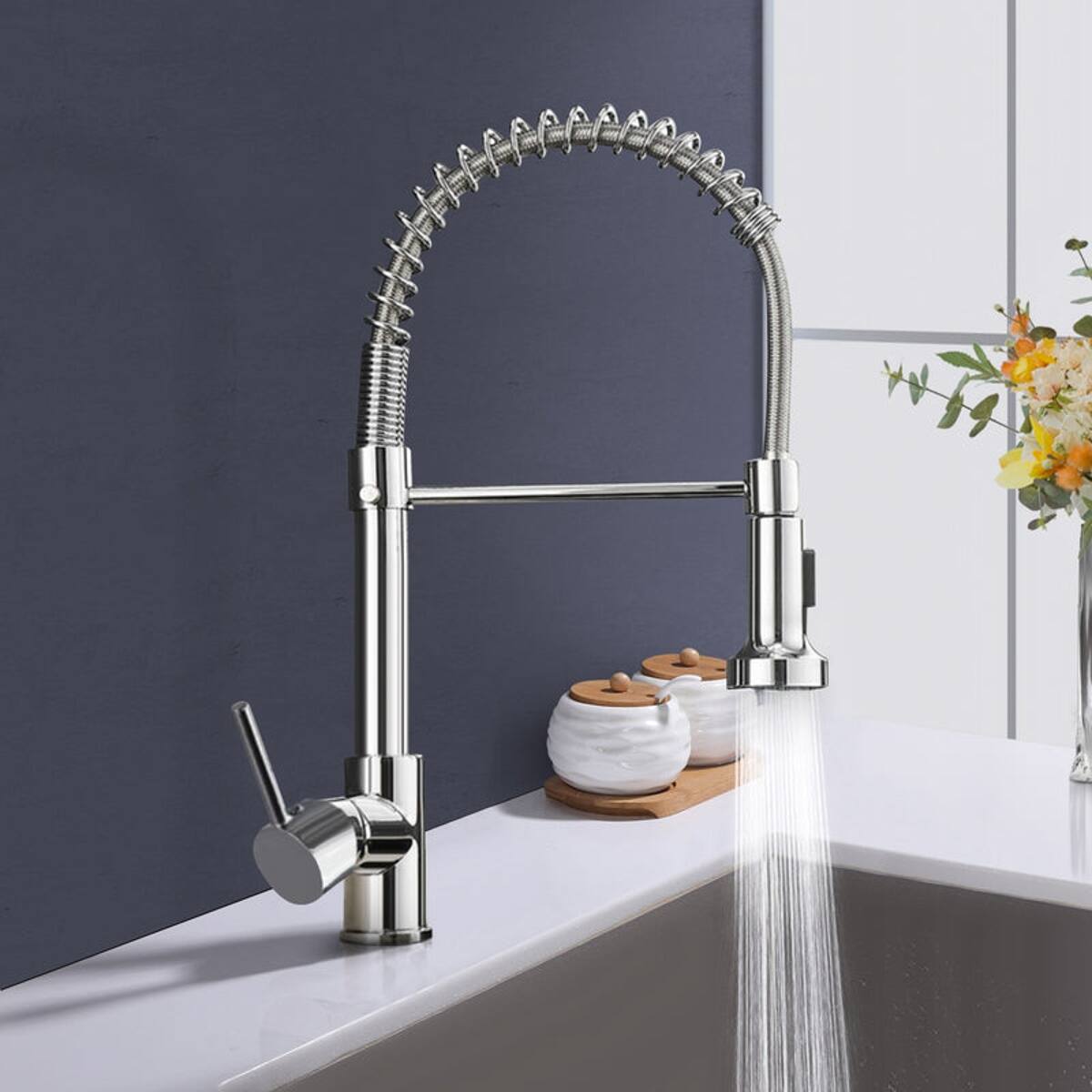 Alt View 1. Ropilly - Ropilly Single Handle Pull Down Kitchen Faucet Spring Design Chrome Finish - Chrome.