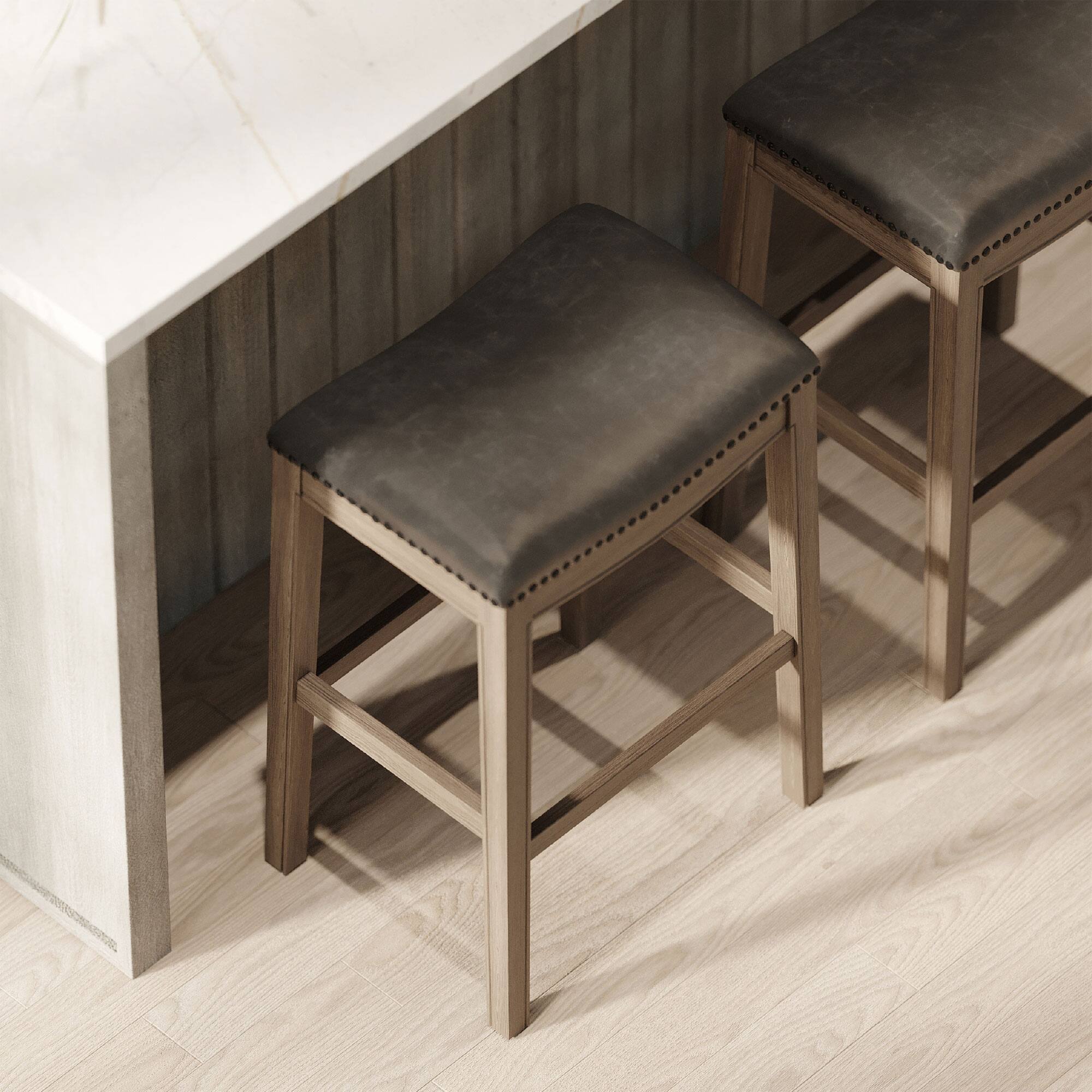 Alt View 10. Maven Lane - 31" Adrien Saddle Bar Stool In Reclaimed Oak With Vegan Leather - Reclaimed Oak.