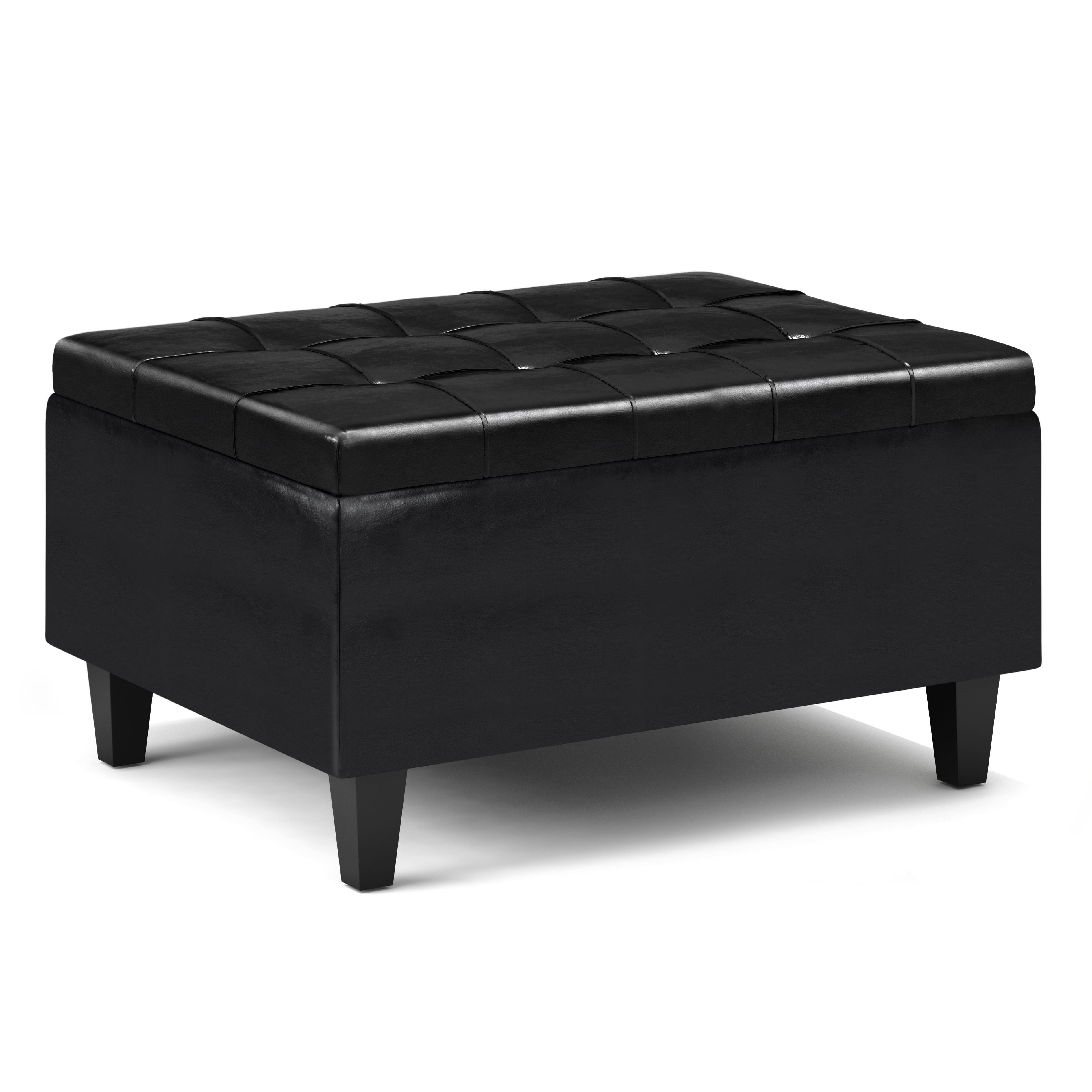 Front. Simpli Home - Harrison Small Coffee Table Storage Ottoman - Midnight Black.