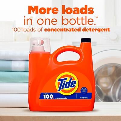 More loads in one bottle.  
100 loads of concentrated detergent  
Tide 100 c stabne ORIGINAL