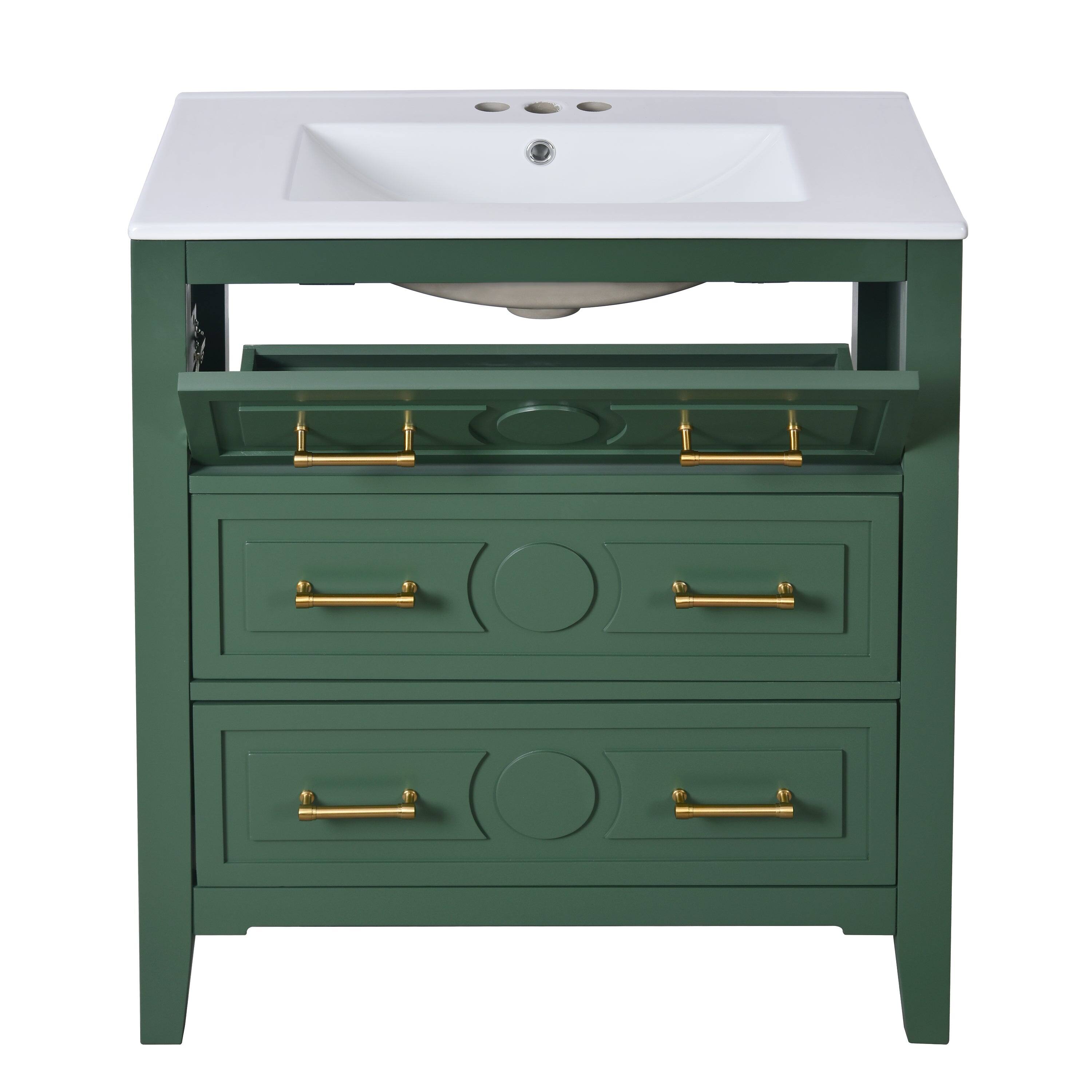 Alt View 10. Boyel Living - 30 Inch Retro Bathroom Vanity with Ceramic Sink and Three Drawers Green - Green.