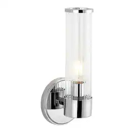 Jonathan Y - Cecil 6" 1-Light Tall Cylinder Iron/Striped Glass Modern Mid-Century LED Vanity - Chrome