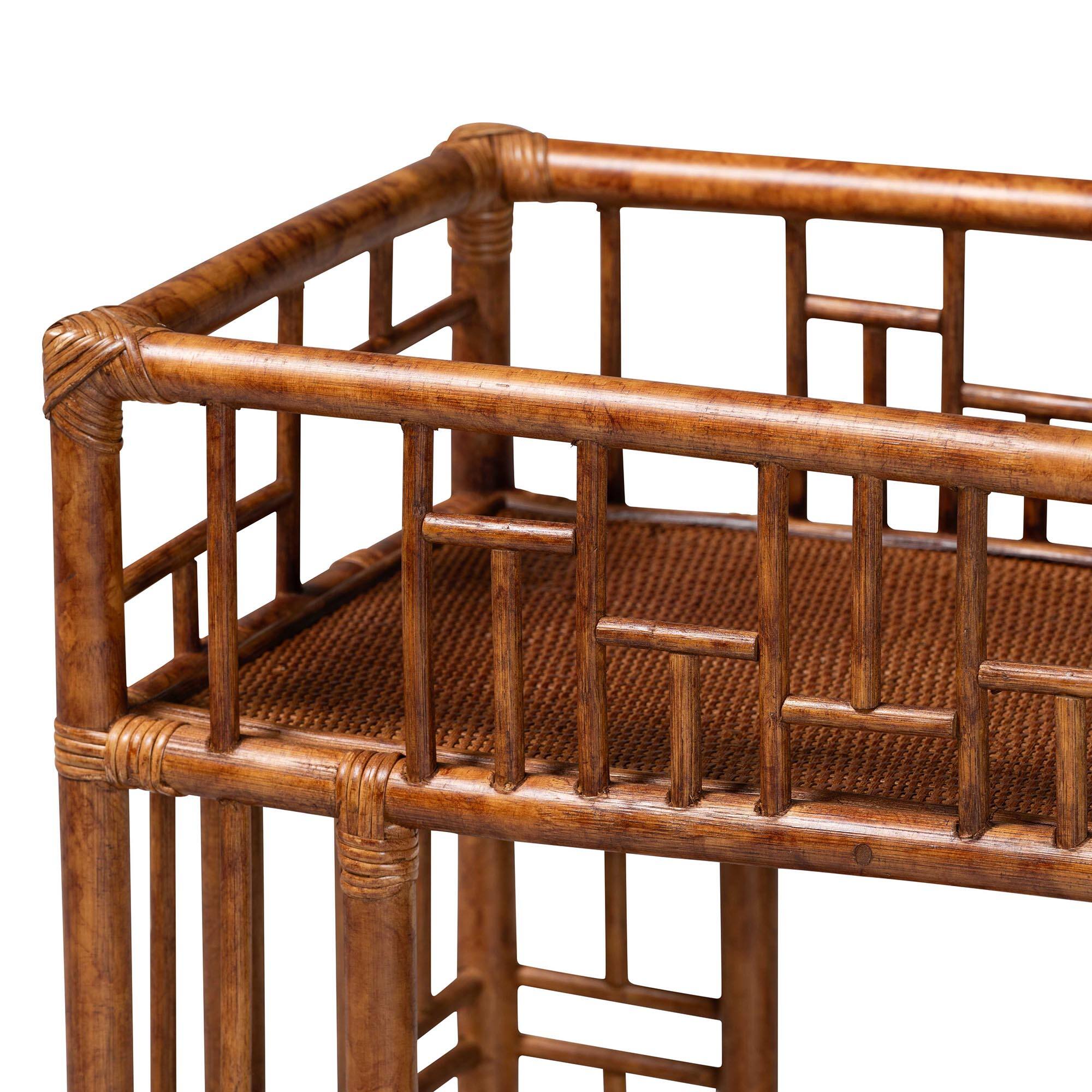 Back. bali & pari - bali & pari Tahlia Marbled Tortoise Rattan Kitchen Cart with Open Shelf - Marbled Tortoise Brown.