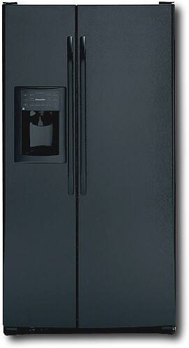 Front Standard. GE - 25.4 Cu. Ft. Side-by-Side Refrigerator with Thru-the-Door Ice and Water - Black-on-Black.