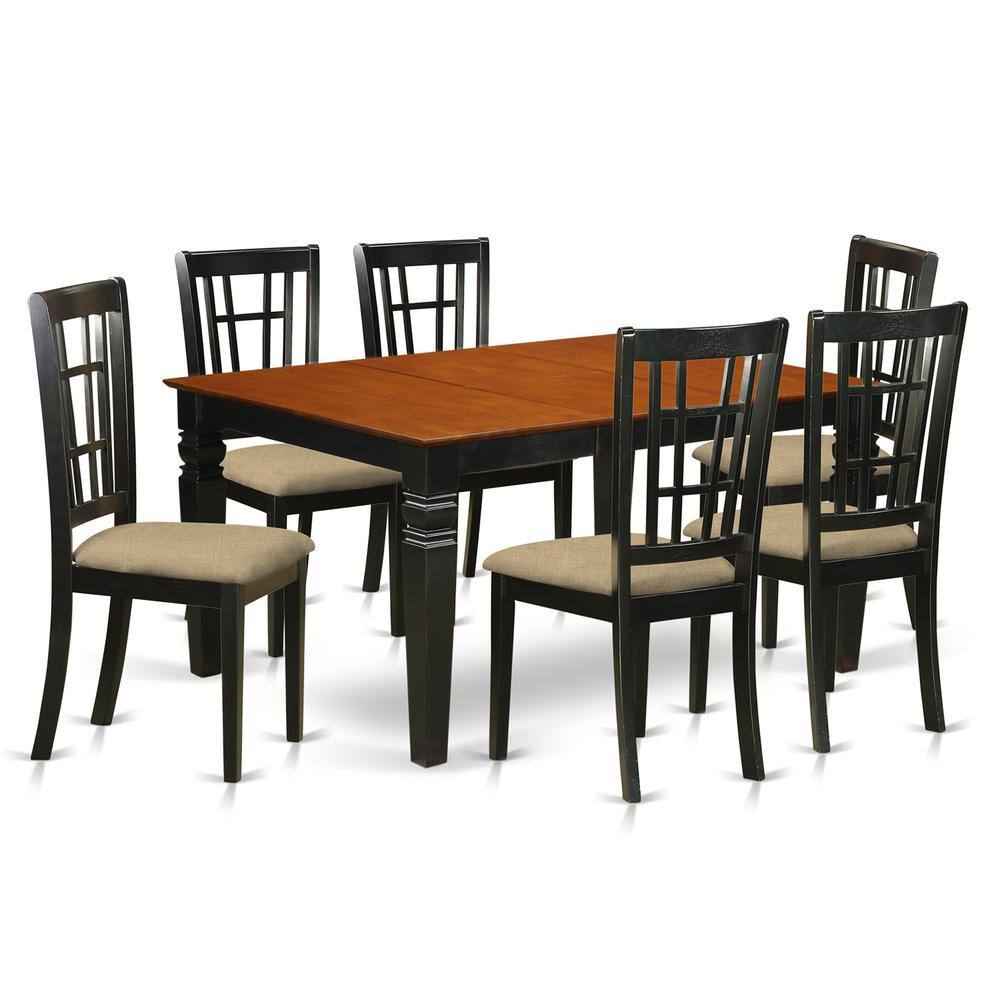 Back. East West Furniture - WENI7-BCH-C 7 Pc Dining set with a Dining Table and 6 Kitchen Chairs in Black - Black & Cherry.