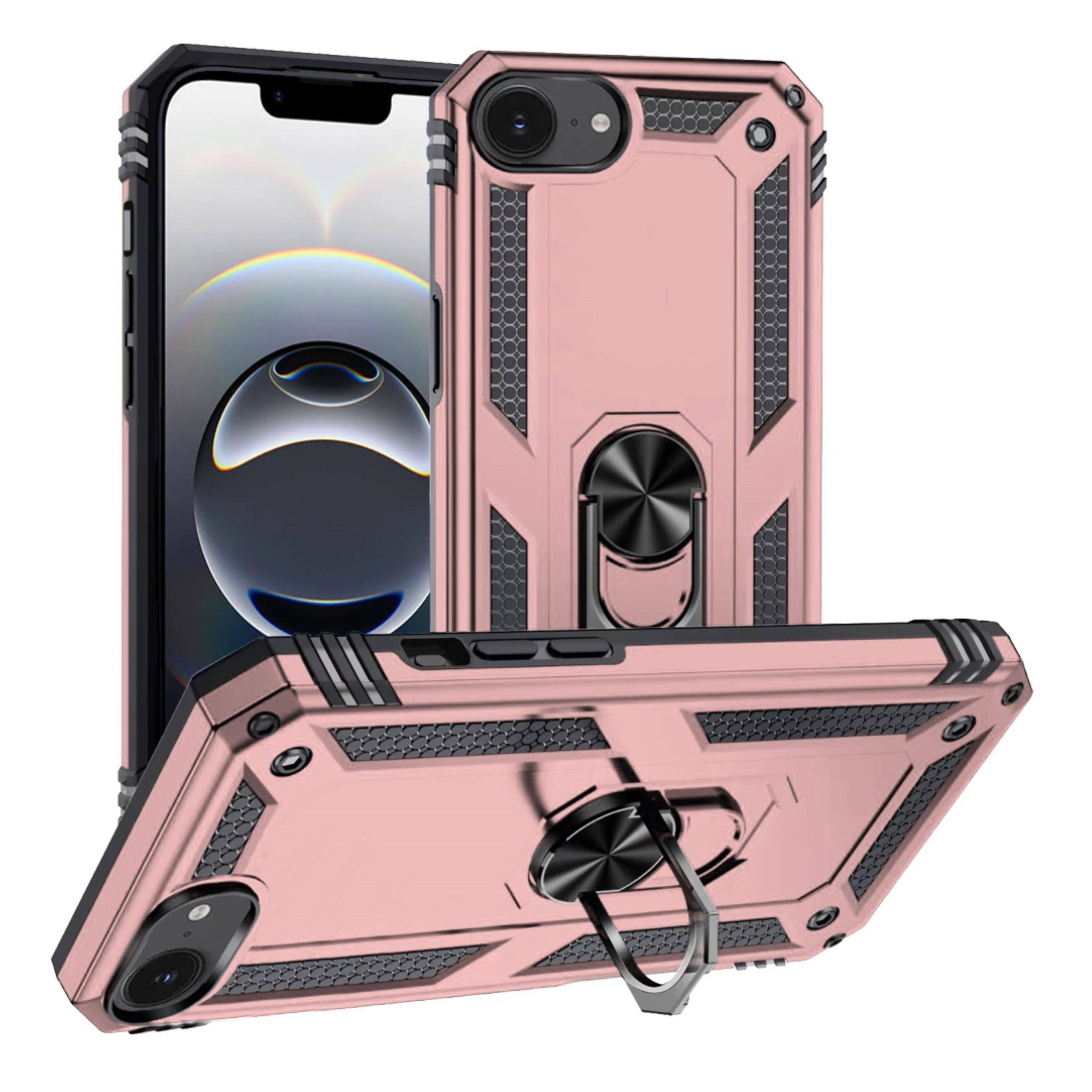 Front. Kitcheniva - Hybrid Metal Ring Kickstand Phone Case With Tempered Glass For iPhone 16e/17e Rose Gold - Rose Gold.