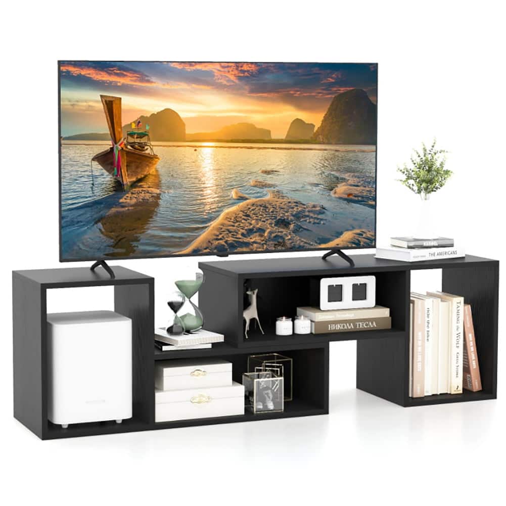 Pefilos - 2 Pieces Adjustable TV Stand for TVs up to 55 Inch with Storage Cubes, TV Cabinet - Black