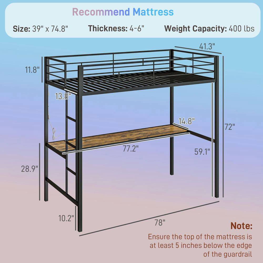 Recommend Mattress  
Size: 39" x 74.8"  
Thickness: 4-6"  
Weight Capacity: 400 lbs  

Note:  
Ensure the top of the mattress is at least 5 inches below the edge of the guardrail