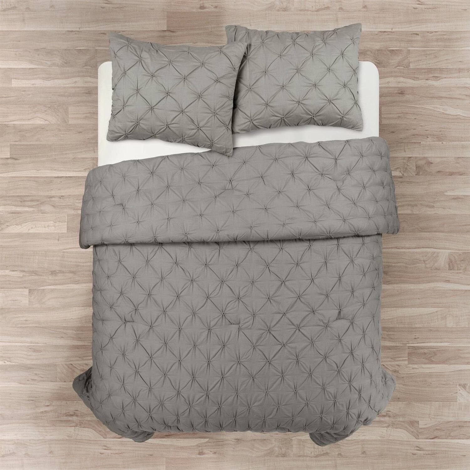 Angle. Hivvago - Full/Queen size  Soft Pleated Grey Cotton 3 Piece Comforter Set - Grey.